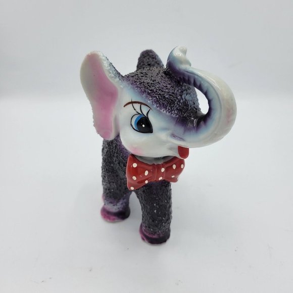Arnart Vintage MCM Elephant With Red Bow Tie Sand Textured Figurine RARE - Picture 11 of 12